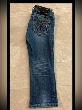 Miss Me Kids Jeans Capri Embellished Angel Wing Pockets Blue Denim Size 12